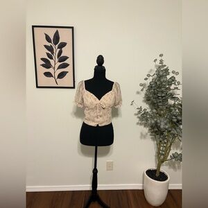 Active USA Cream Floral Tie-Front Crop Top